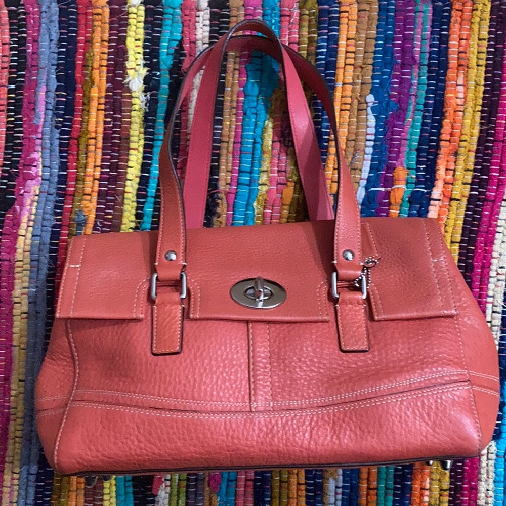 Genuine Leather Salmon Color Coach Shoulder Bag